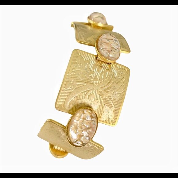 Vintage Banana Bob engraved gold floral opal link bracelet Victorian - Picture 12 of 12